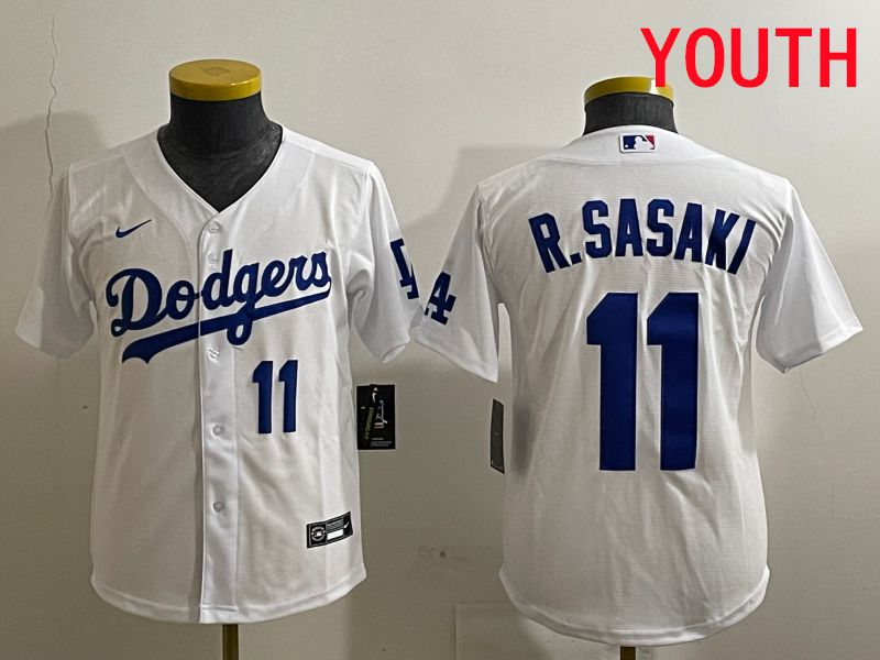 Youth Los Angeles Dodgers #11 R.Sasaki White Game 2025 Nike MLB Jersey style 2->youth mlb jersey->Youth Jersey